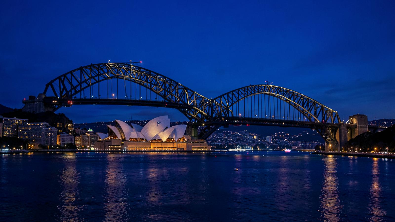 Sydney Harbour Bridge and Opera House at dusk